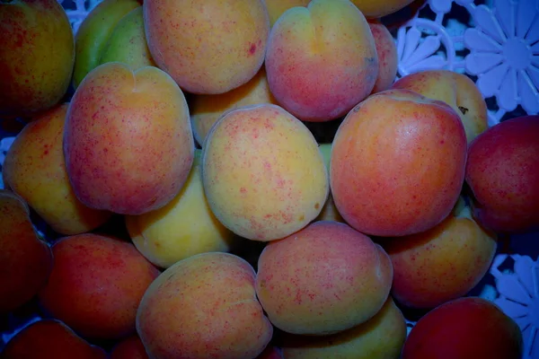 Pêssegos Market Peaches Plate Fresh Maduro Peaches Apples Pears Apples — Fotografia de Stock