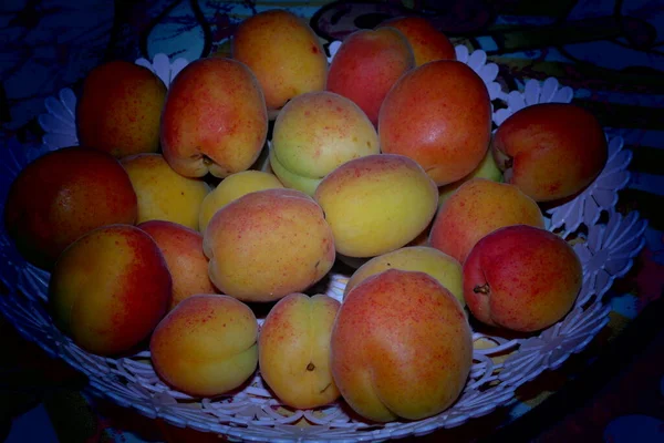 Melocotones Market Peaches Plate Fresh Melocotones Maduros Manzanas Pears Apples — Foto de Stock