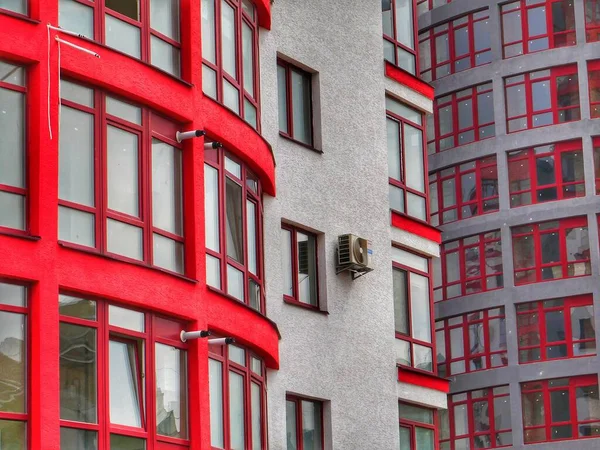 Červená Cihlová Budova Moderní Kancelářská Budova Červená Cihlová Stěna Pouliční — Stock fotografie
