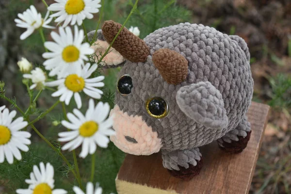 2021 'in sembolü boğa. Goby örgü oyuncağı.