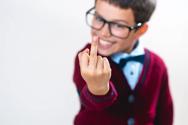 Der Schüler Pullover Zeigt Mit Dem Finger Die Kamera Konzeptionell — Stockfoto