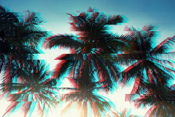 Sfondo tropicale con effetto glitch . — Foto Stock