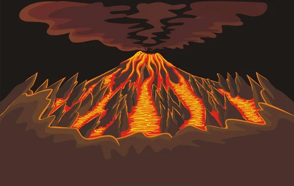 Lindo Paisaje Inconsútil Del Volcán Con Capas Separadas Ilustración Del Gráficos vectoriales