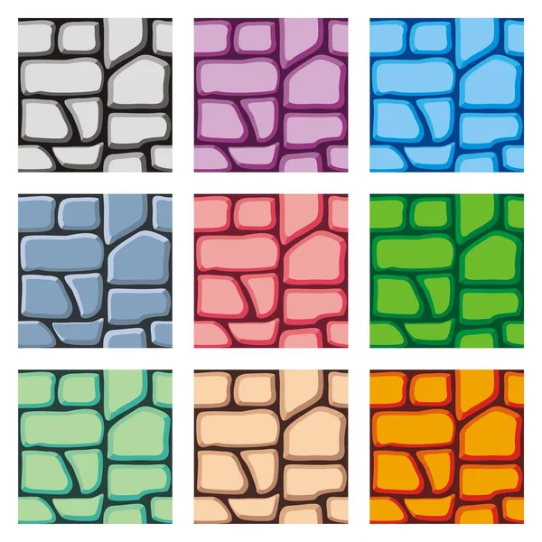 Sammlung Von Steinen Textur Nahtlose Muster Verschiedenen Farben Cartoon Vektor — Stockvektor