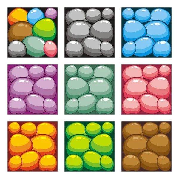 Colección Piedras Textura Patrón Sin Costuras Varios Colores Estilo Vectores — Vector de stock