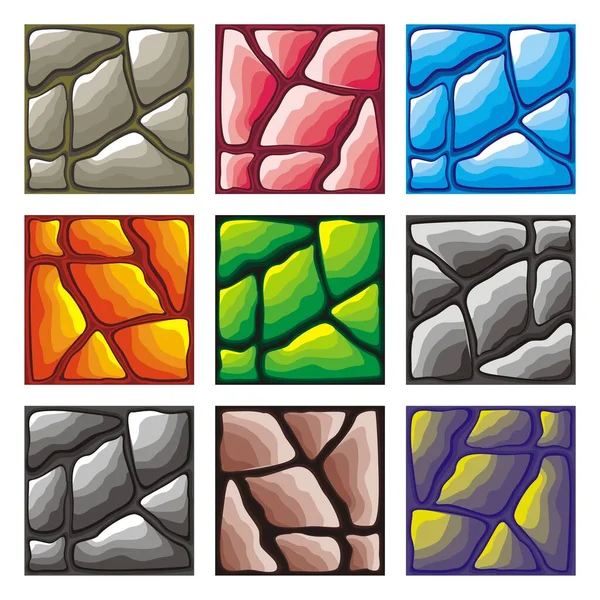 Colección Piedras Textura Patrón Sin Costuras Varios Colores Estilo Vectores — Vector de stock