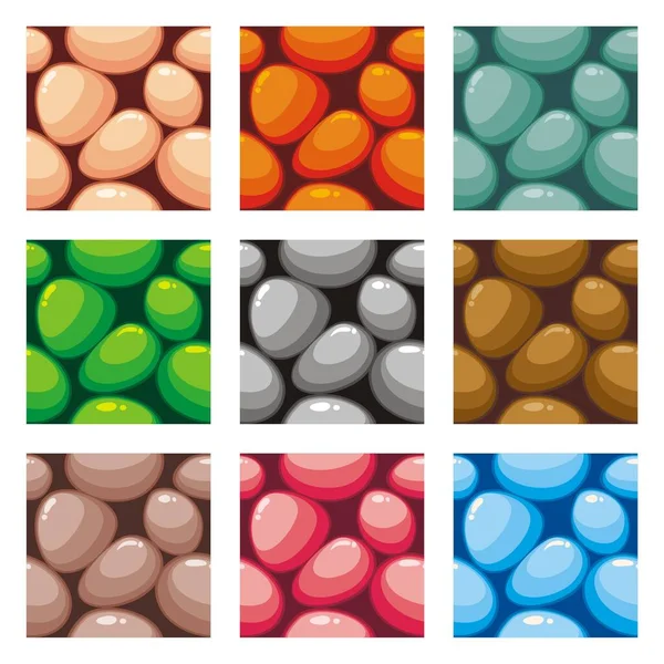 Sammlung Von Steinen Textur Nahtlose Muster Verschiedenen Farben Cartoon Vektor — Stockvektor