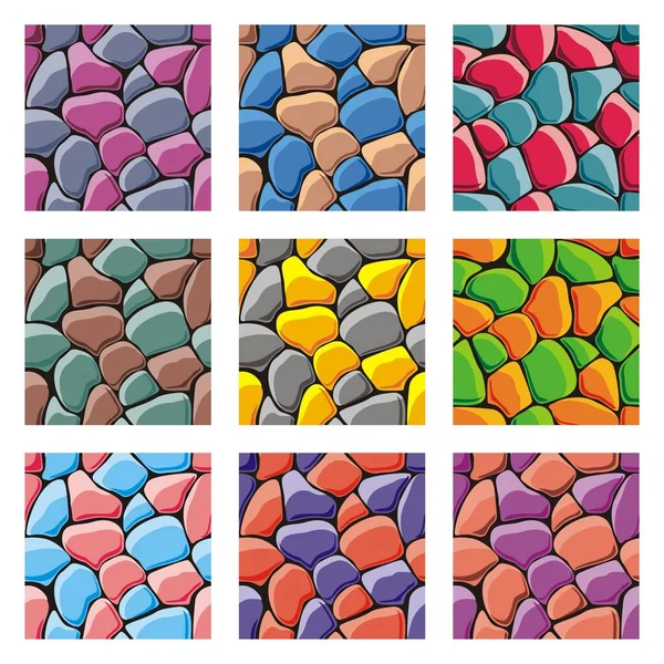 Colección Piedras Textura Patrón Sin Costuras Varios Colores Estilo Vectores — Vector de stock