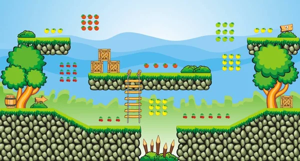 Tileset Platform Létrehozása Game Egy Sor Réteges Vektor Játék Eszköz — Stock Vector