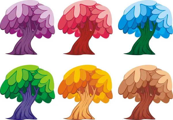 Vektorillustration Verschiedener Bäume Cartoon Stil Vielfalt Der Bäume Isoliert Auf — Stockvektor