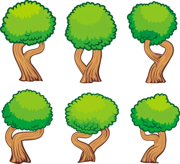 白を基調とした木々の多様性 漫画風の様々な木のベクトルイラスト — ストックベクタ