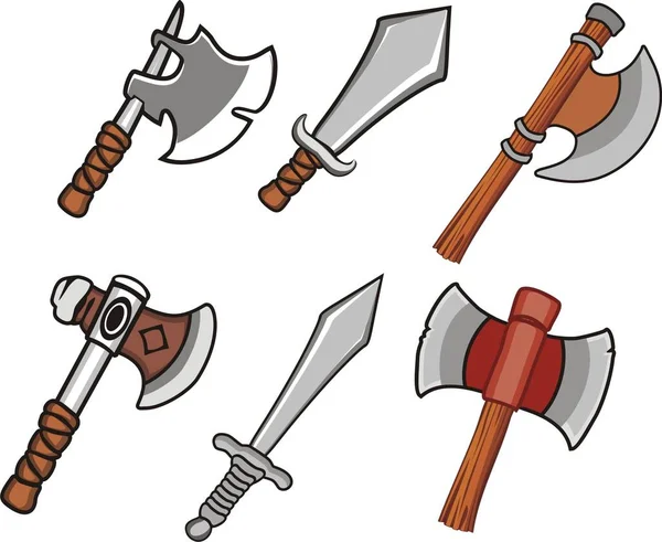 stock vector vector illustration of various weapon in cartoon style