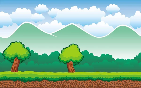 Lindo Paisaje Sin Costuras Dibujos Animados Con Capas Separadas Ilustración — Vector de stock