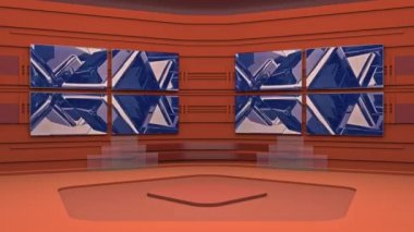 Özet görüntüleri video ve yeşil ekran alanı döngü ile sanal yayın stüdyosu. UHD - 4k - 3d render