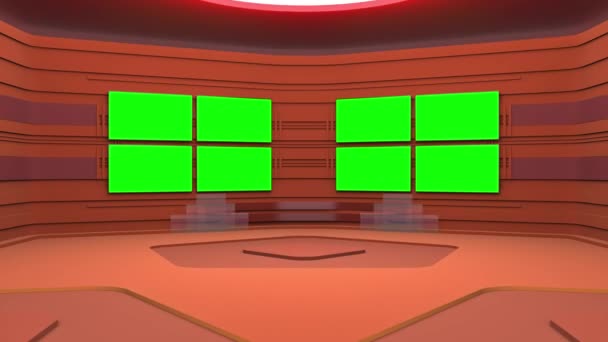 Le studio de diffusion virtuel avec espace écran vert. Le mouvement de la caméra est inclus. UHD - 4K - rendu 3D 