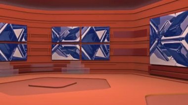 Özet görüntüleri video ve yeşil ekran alanı döngü ile sanal yayın stüdyosu. Kamera hareketi dahil edilir. UHD - 4k - 3d render