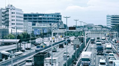 Tokyo otoyolunun panoramik manzarası. Tokyo - Japonya. 30 Mart 2020
