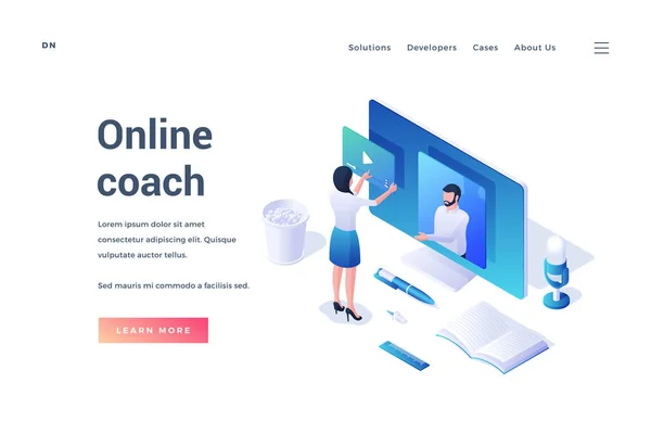 オンラインコーチに関する情報とバナーテンプレート — ストックベクタ