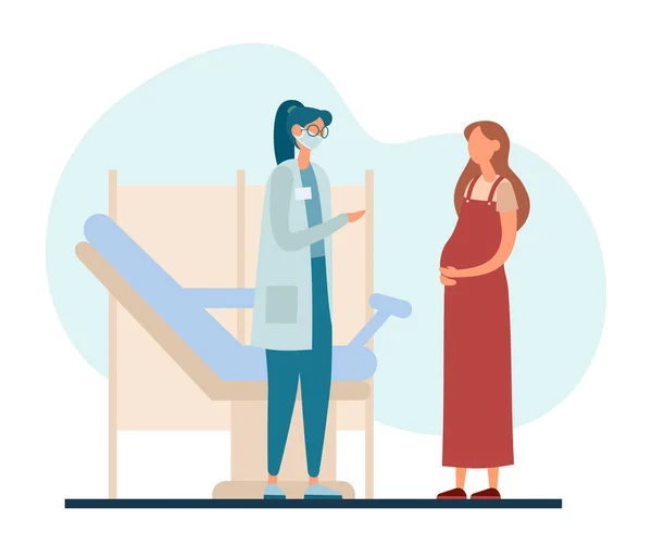Mujer embarazada visitando obstetra en clínica moderna — Archivo Imágenes Vectoriales