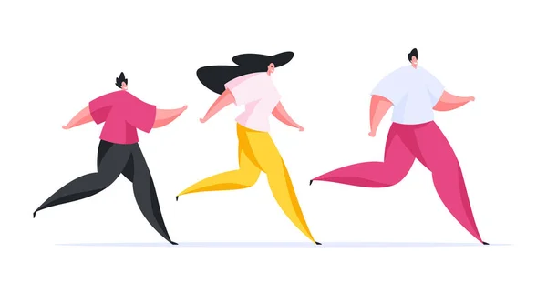 Familia feliz en ropa deportiva colorida corriendo juntos — Vector de stock