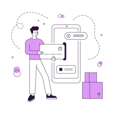 Akıllı telefondan teslimat yapan adam.