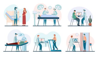 Modern hastanedeki hastalarla çalışan doktorlar.