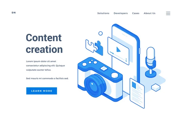 Banner web para la industria contemporánea de creación de contenido — Vector de stock