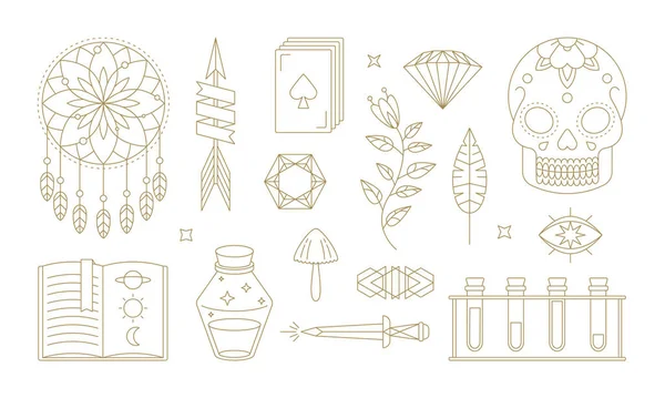 Ensemble de divers symboles linéaires de magie — Image vectorielle