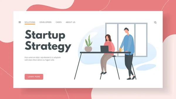 Unternehmer-Team entwickelt Strategie für Startup-Homepage-Banner. — Stockvektor