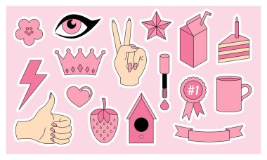 Bir dizi parlak pembe kız çıkartması.