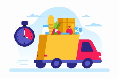 Modern kamyonet taze yiyecekleri zamanında teslim ediyor.