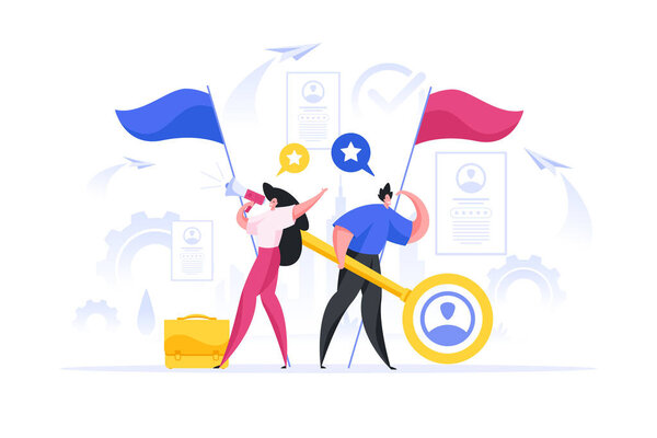 Modern man and woman running recruitment campaign