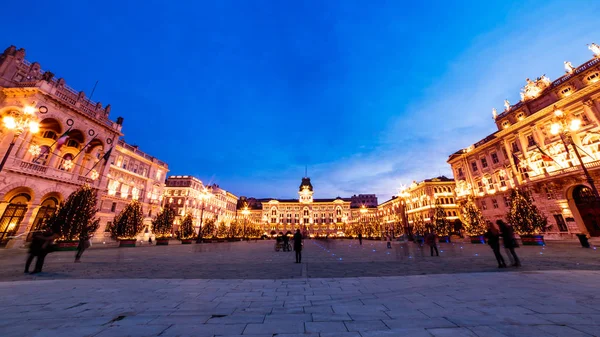Trieste 'nin güzel meydanı ve Noel ağaçları.