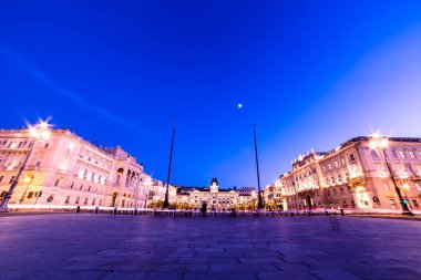 Trieste 'nin güzel meydanı ve Noel ağaçları.