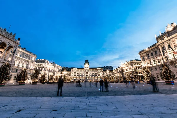 Bellissima Piazza Trieste Con Alberi Natale — Foto Stock