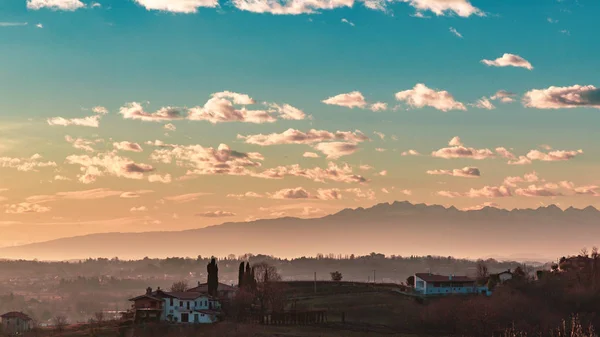 Tramonto Invernale Nel Vigneto Savorgnano Friuli Venezia Giulia — Foto Stock