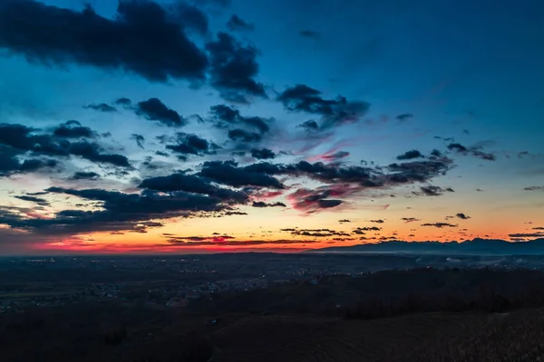 Puesta Sol Invierno Viñedo Savorgnano Friuli Venezia Giulia Italia —  Fotos de Stock