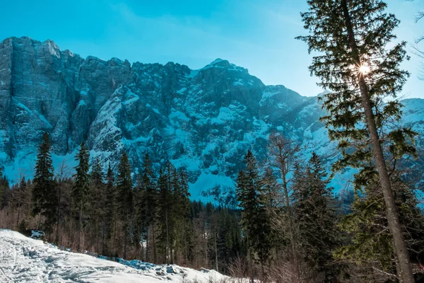 Die sonne geht unter auf mangart, italienische alpen — Stockfoto