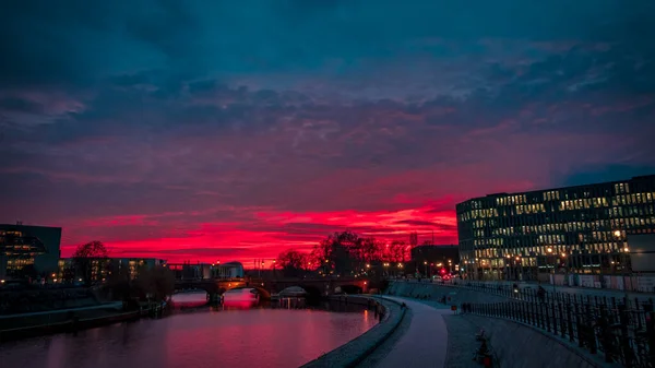 Cielo Colorido Sobre Berlín Una Noche Invierno — Foto de Stock