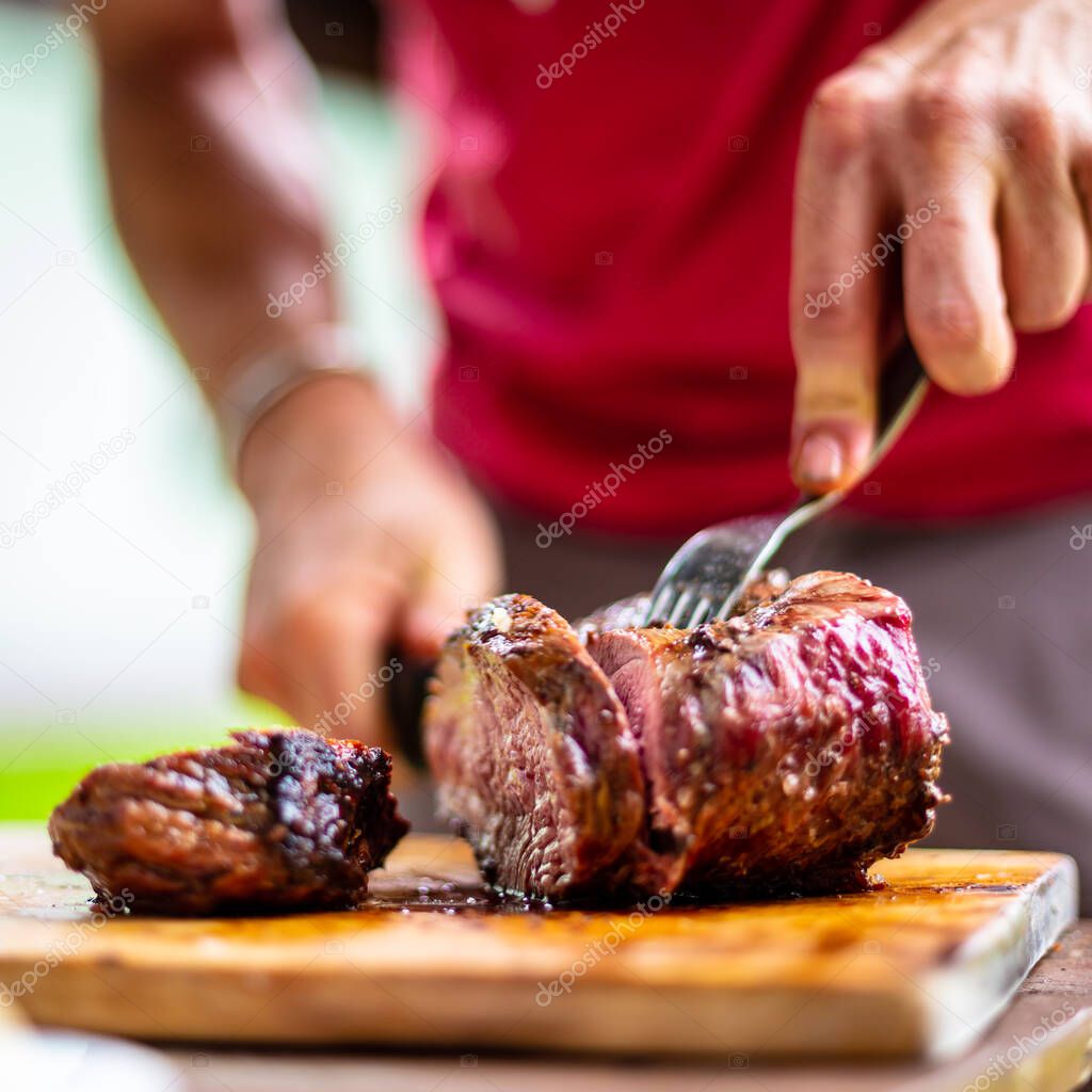 barbeque meat preparation in a summer day