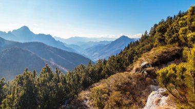 Renkli bir sonbahar döneminde, kırsal alplerde soğuk ama güneşli bir gün.
