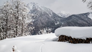 Julian büyük bir kar yağışından sonra Alp yapar. Udine ili, Friuli-Venezia Giulia bölgesi, İtalya