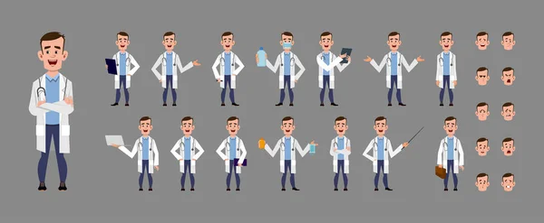 Jeu Personnage Dessin Animé Jeune Médecin Jeu Caractères Dans Différentes — Image vectorielle