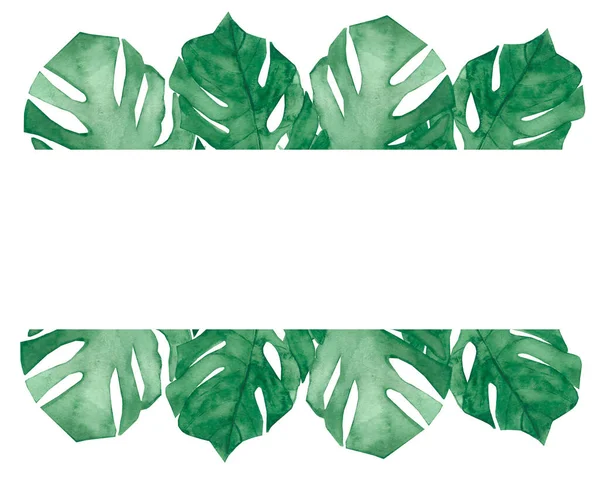 Akvarel Ručně Malované Přírody Tropické Rostliny Banner Rám Zelenými Palmovými — Stock fotografie