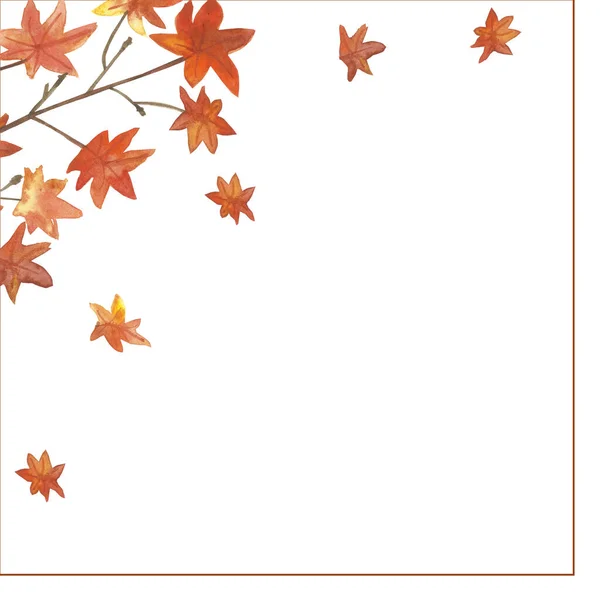 Акварель Ручной Росписи Природы Осенний Квадрат Рамки Апельсиновыми Листьями Клена — стоковое фото