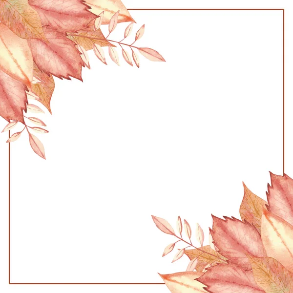Aquarell Handbemalt Natur Herbst Saison Baumpflanzen Quadratischen Rand Rahmen Mit — Stockfoto
