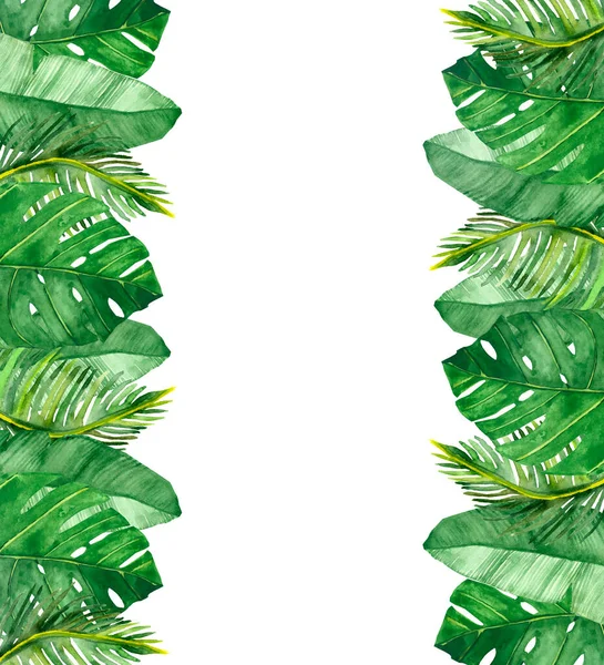Aquarelle Peint Main Nature Tropicale Verdure Verticale Cadre Bannière Avec — Photo