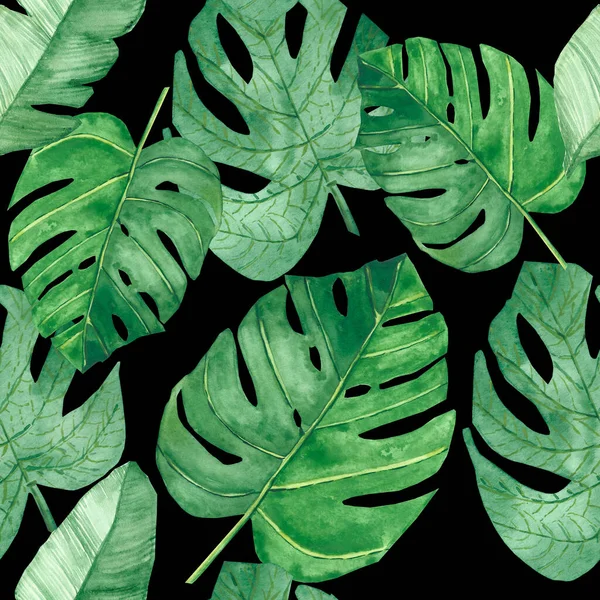Aquarela Pintados Mão Natureza Tropical Vegetação Plantas Sem Costura Padrão — Fotografia de Stock