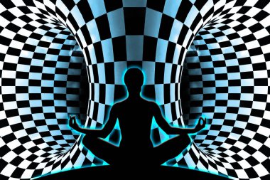 Kadın yoga rakam ideal karar önce iki karanlık tüneller önünde.