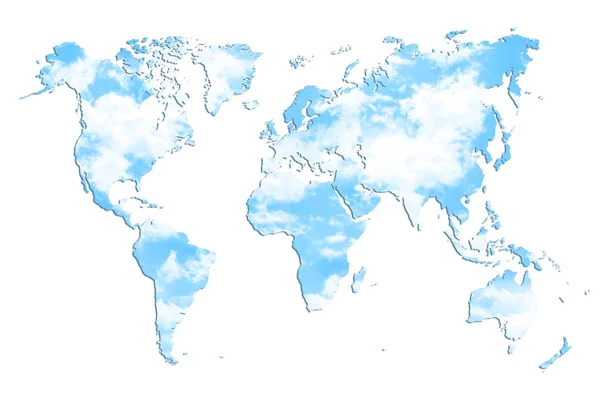 Карта Світу Формі Хмар Блакитному Небі — стокове фото
